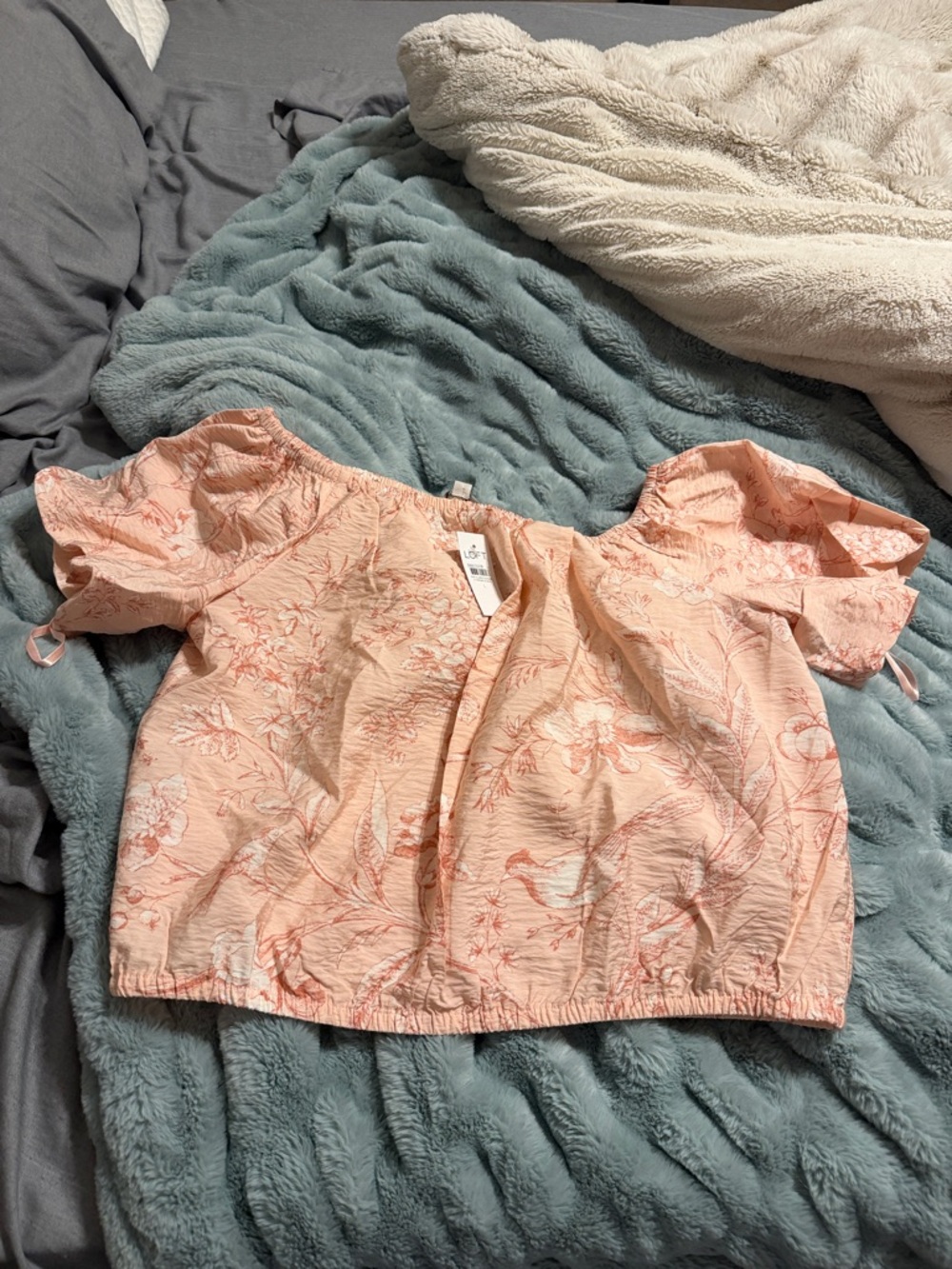 Loft Peach Floral Off-Shoulder Crop Top - Women